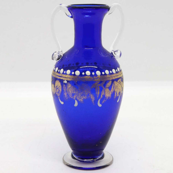 Small Italian Venetian Gilt and Enamelled Cobalt Blue Glass Bud Vase
