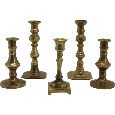 Collection of Five Miniature Brass Candlesticks and Tapersticks