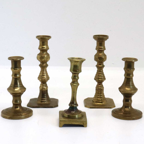 Collection of Five Miniature Brass Candlesticks and Tapersticks