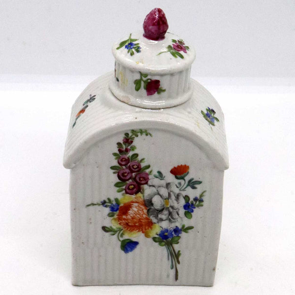 German Rauenstein Porcelain Floral Ribbed Tea Caddy