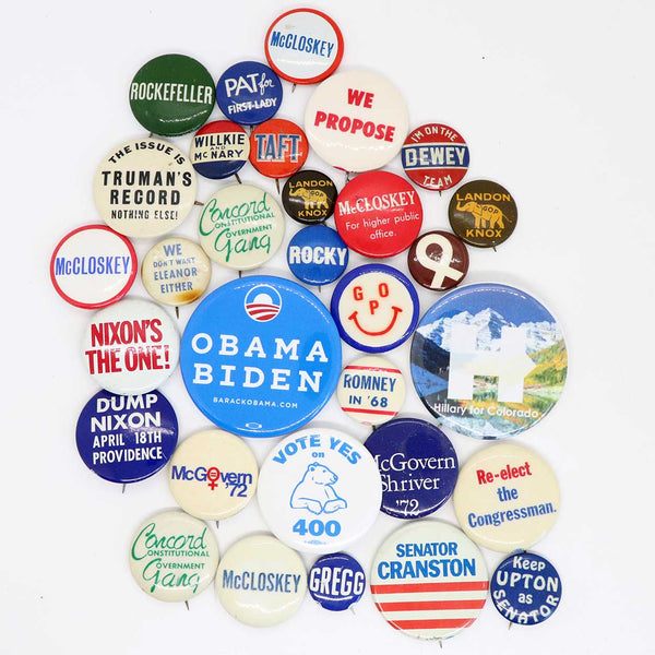 Collection of 31 Vintage American Lithograph Political Campaign Buttons