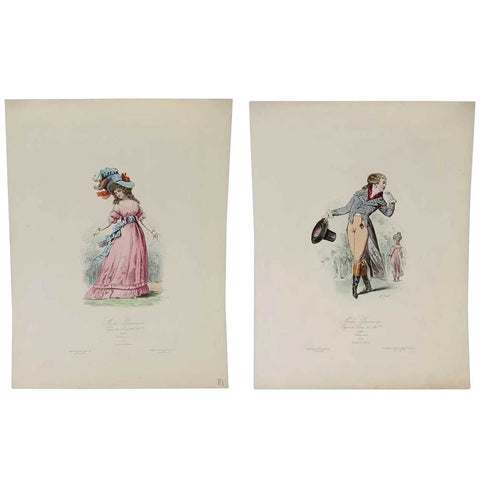 Two French Hand Colored Lithographs Prints, Modes Parisiennes Fashion Plates