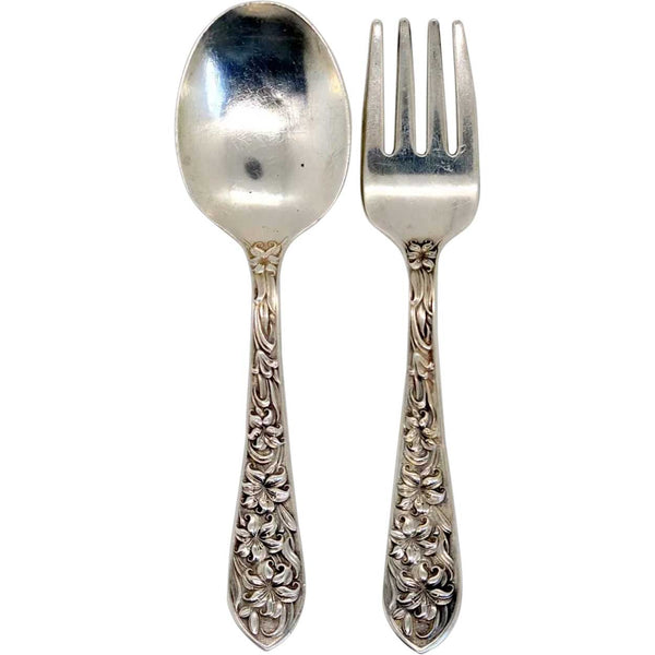 American Frank M. Whiting Sterling Silver Easter Lily Child's Fork and Spoon Set