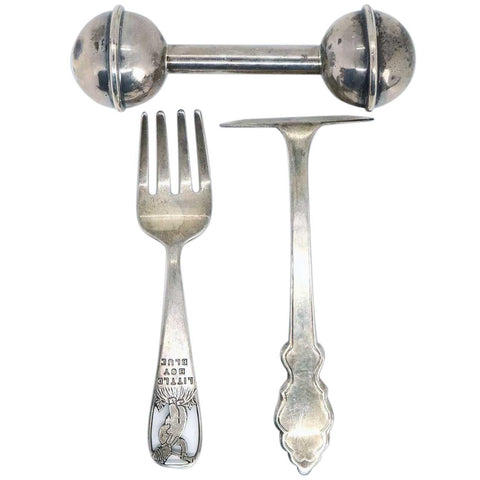 Three Vintage American Sterling Silver and Silverplate Children's Flatware and Holloware