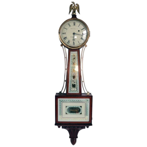 American E. Howard & Co. for Bigelow Kennard Co. Mahogany and Eglomise Glass Banjo Clock