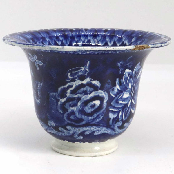 Pair of English Ralph Hall Blue Transferware Pottery Select Views Custard Cups