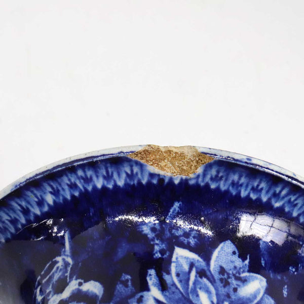 Pair of English Ralph Hall Blue Transferware Pottery Select Views Custard Cups