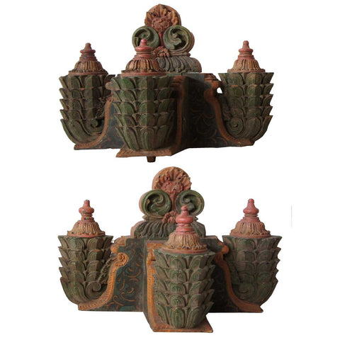 Pair of South Indian Painted Teak Architectural Brackets