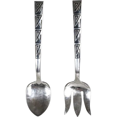 Rare Vintage Native American Mark Chee Navajo UITA Sterling Silver Two-Piece Salad Servers