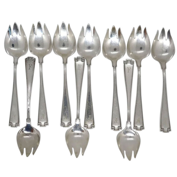 Set 10 American Gorham Sterling Silver Etruscan Pattern Ice Cream Forks