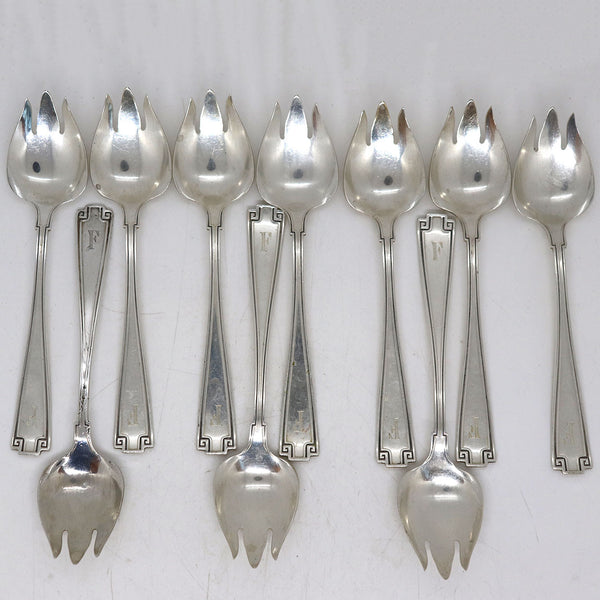 Set 10 American Gorham Sterling Silver Etruscan Pattern Ice Cream Forks