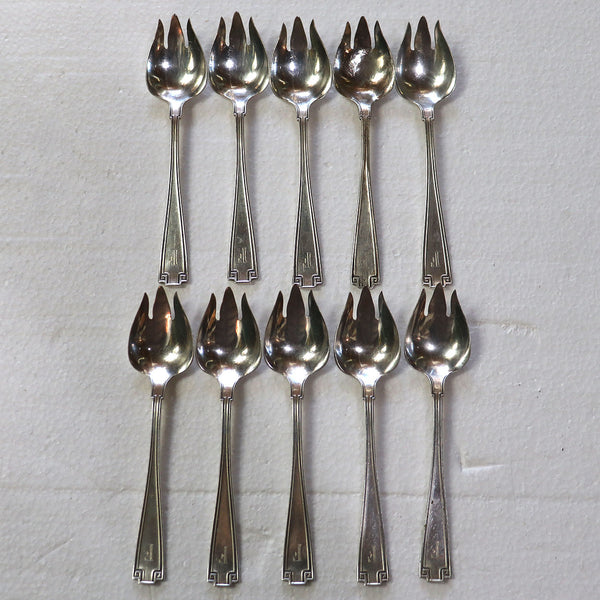 Set 10 American Gorham Sterling Silver Etruscan Pattern Ice Cream Forks