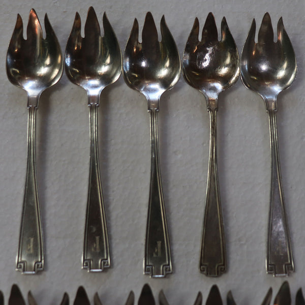 Set 10 American Gorham Sterling Silver Etruscan Pattern Ice Cream Forks