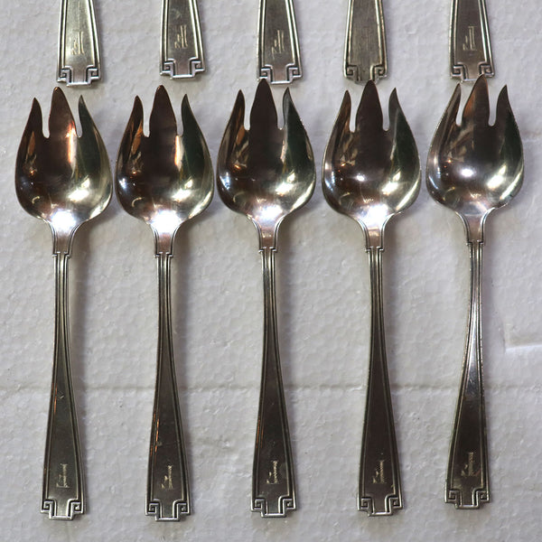 Set 10 American Gorham Sterling Silver Etruscan Pattern Ice Cream Forks