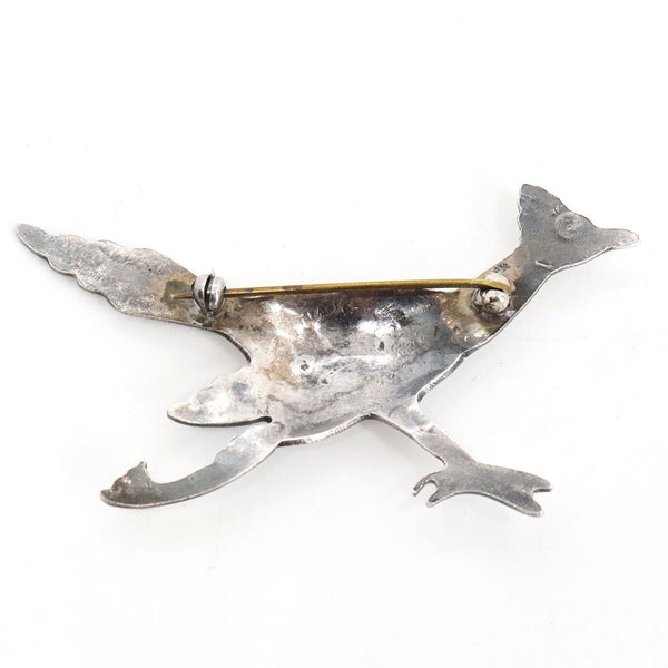 Vintage American Southwest Silver and Turquoise Roadrunner Brooch Pin