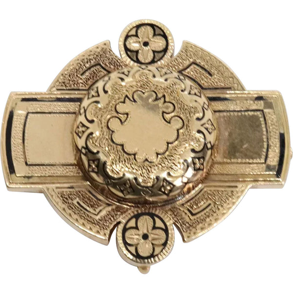 American Victorian 14K Gold and Taille D'Epargne Enamel Brooch Pin