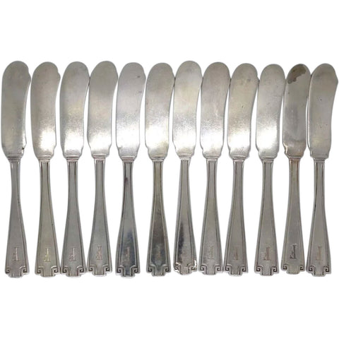 Set 12 American Gorham Sterling Silver Etruscan Pattern Butter Knives