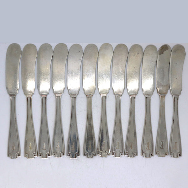 Set 12 American Gorham Sterling Silver Etruscan Pattern Butter Knives