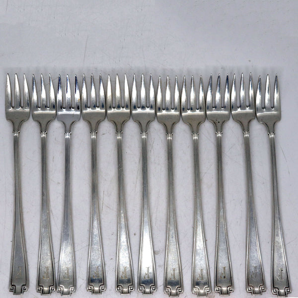 Set of 11 American Gorham Sterling Silver Etruscan Pattern Oyster Forks