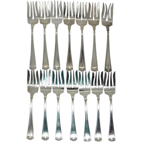 Set 14 American Gorham Sterling Silver Etruscan Pattern Salad Forks