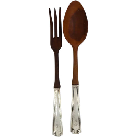 Two-Piece American Gorham Sterling Silver and Wood Etruscan Salad Servers