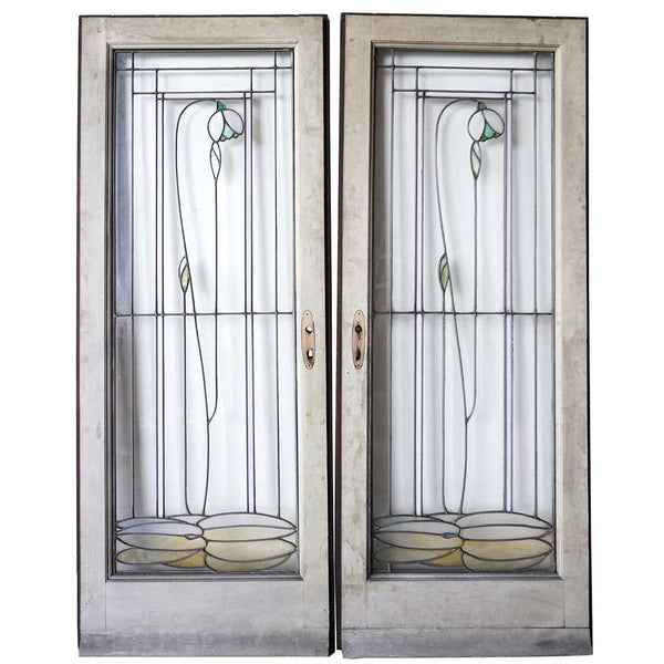 Pair of American George W. Maher Granville House Stained and Leaded Glass Windows