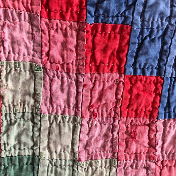 Vintage American Hand Stitched Cotton Multi-Colored Diamond Patchwork Quilt