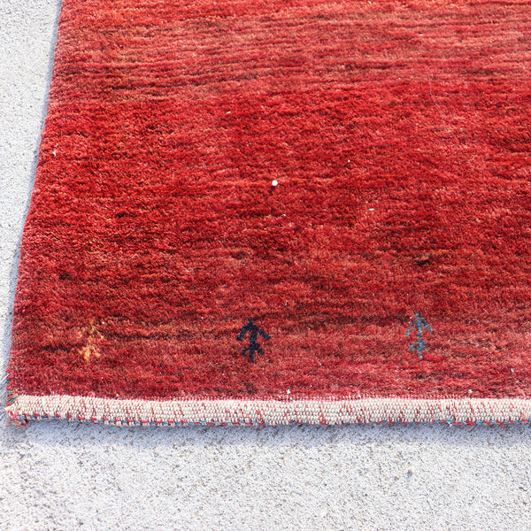 Small Chinese Red and Blue Dotted Wool Rug with Two Camels