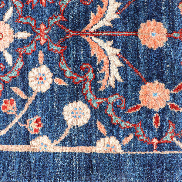 Small Chinese Wool Blue Floral Rug with Fringe