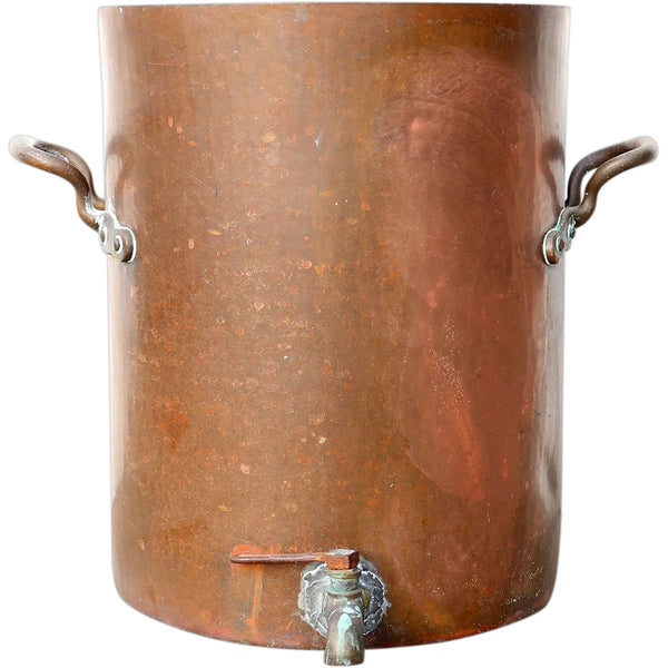 Large English Victorian Copper Pot with Handles and Spigot