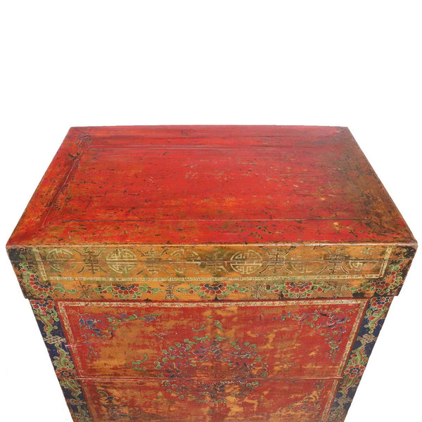 Small Mongolian Red Painted Pine and Poplar Double-Sided Cabinet