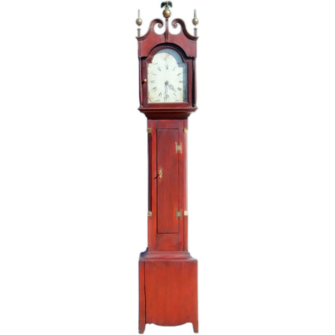 Tall American New England Chippendale Cherrywood Grandfather Clock