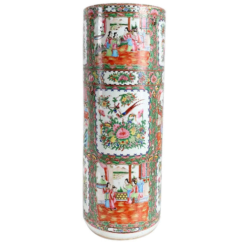 Chinese Export Canton Porcelain Rose Medallion Umbrella Stand