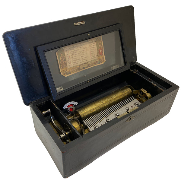 Swiss Brass and Ebonized Wood 10-Airs Cylinder Music Box