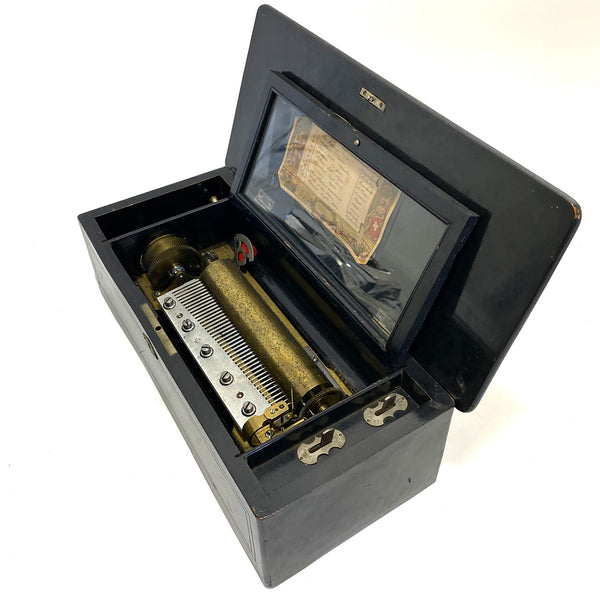 Swiss Brass and Ebonized Wood 10-Airs Cylinder Music Box