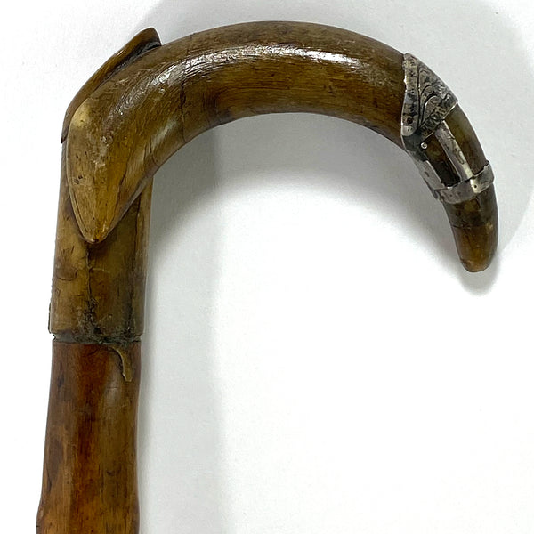 Irish Chased Silver Mounted Horn and Blackthorn Cane / Walking Stick