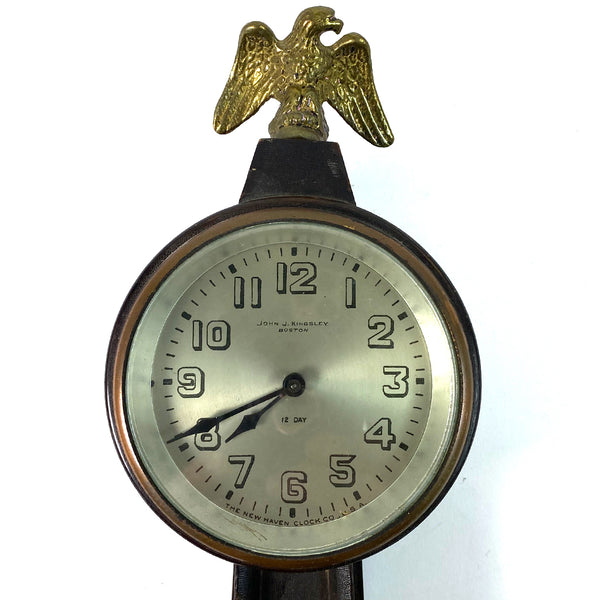 Small American New Haven Clock Co. for John J. Kingsley 12-Day Banjo Wall Clock