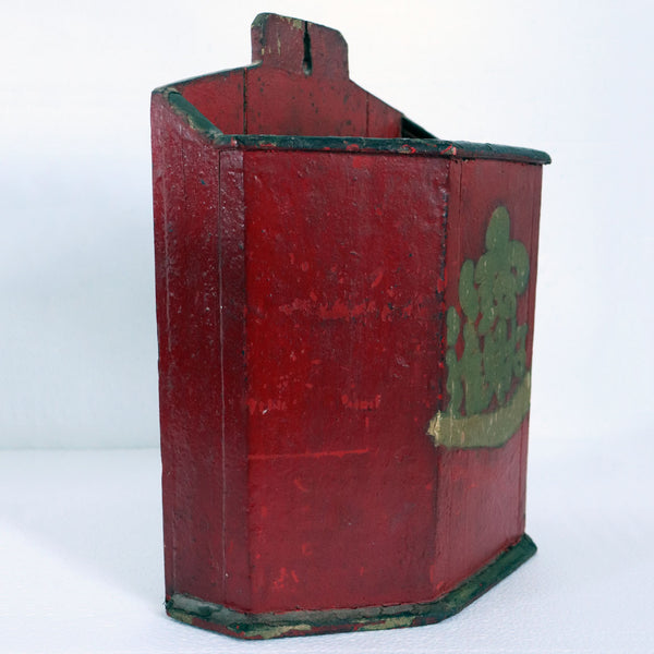 Chinese Qing Red Painted Teak Wall Caddy Box
