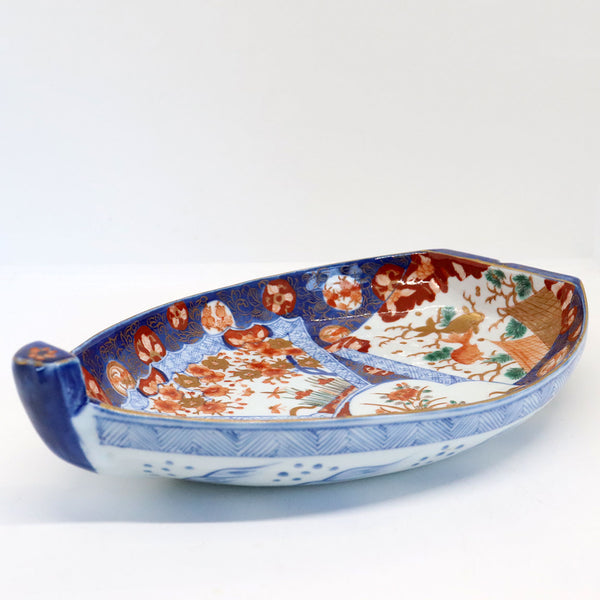 Japanese Meiji Porcelain Imari Boat-Form Serving Dish Platter