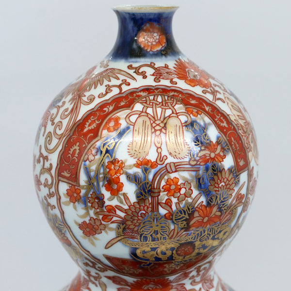 Large Japanese Meiji Porcelain Imari Double Gourd Dragon Bottle Vase