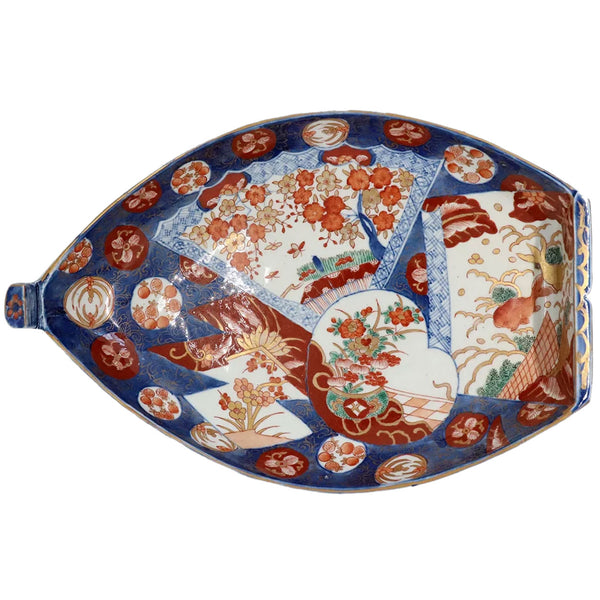 Japanese Meiji Porcelain Imari Boat Form Serving Dish Platter
