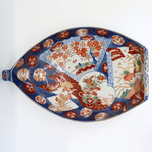 Japanese Meiji Porcelain Imari Boat Form Serving Dish Platter