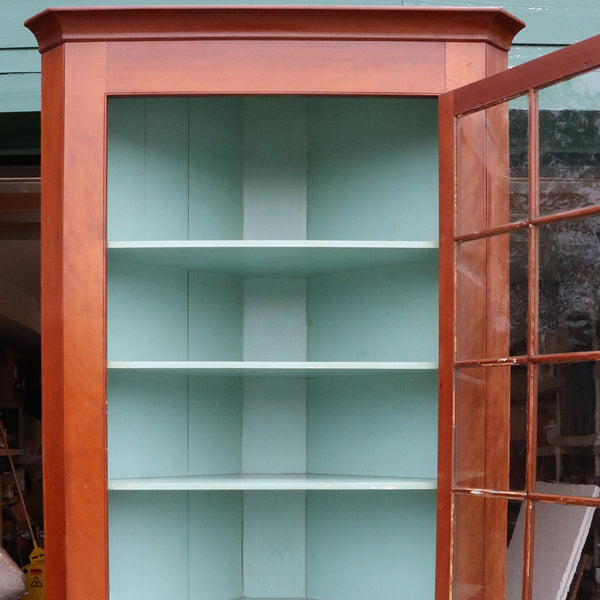 Large American Chippendale Cherry and Pine Painted, Glazed Door Corner Cabinet