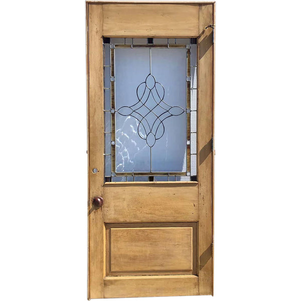 American Victorian Stained, Leaded Glass and Pine Single Farmhouse Door
