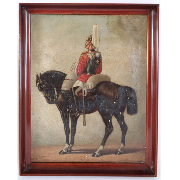 British School Oil on Canvas Painting, Royal Life Guard Calvary Figure on Horseback
