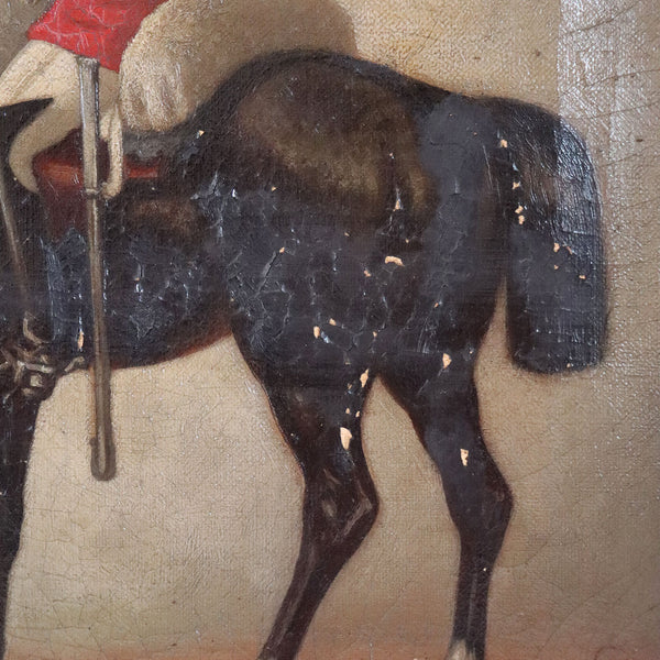 British School Oil on Canvas Painting, Royal Life Guard Calvary Figure on Horseback