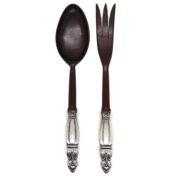 Two-Piece American Wood and Sterling Silver Handle Salad Server Set