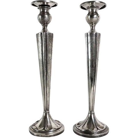 Pair of Tall American Sterling Silver Weighted Candlesticks