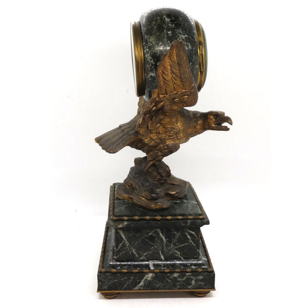French Empire Style Gilt Spelter and Verde Antico Marble Eagle Table Clock