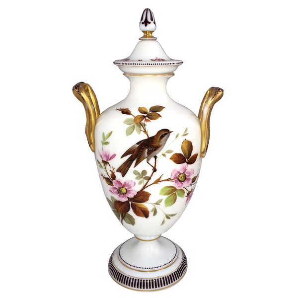 English Victorian Bristol Painted Glass Covered Urn